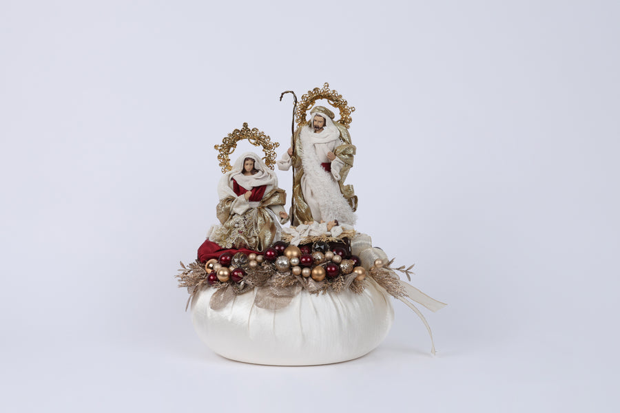 Aranjament decorativ Nașterea Domnului, alb/auriu/roșu, 37x31cm