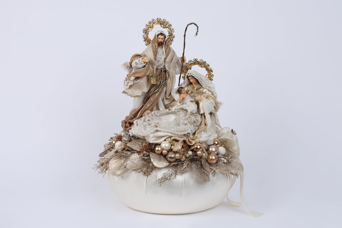 Aranjament decorativ Nașterea Domnului, alb/auriu/bej, 45x33cm