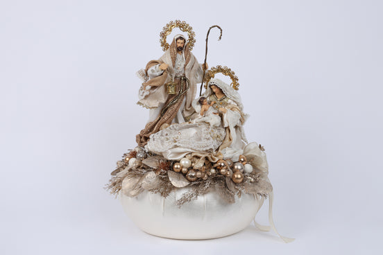 Aranjament decorativ Nașterea Domnului, alb/auriu/bej, 45x33cm