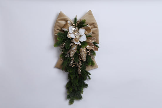 Fundă din catifea cu decorațiuni de Crăciun, auriu/verde, 85cm