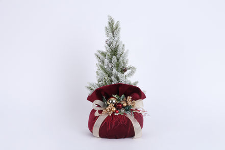 Brăduț decorativ cu bază din catifea și decorațiuni de Crăciun, verde, 45x20cm