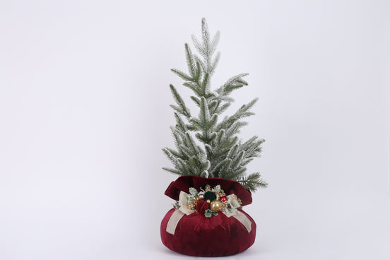 Brăduț decorativ cu bază din catifea și decorațiuni de Crăciun, verde, 75x30cm