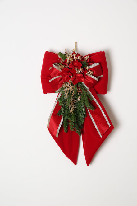 Fundă din catifea cu decorațiuni de Crăciun, roșu/verde, 55cm