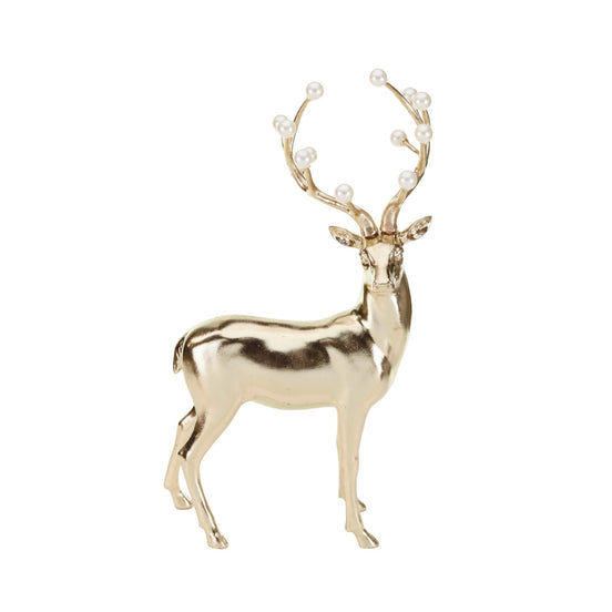 Ren în picioare, cu perle pe coarne, alb/auriu, 50.5cm