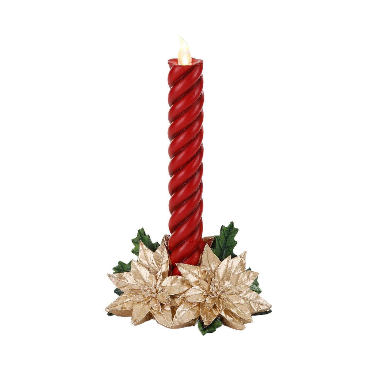 Lumânare decorativă crăciuniță, cu LED, roșu-auriu, 27,5 cm
