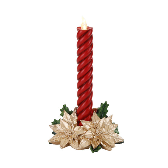 Lumânare decorativă crăciuniță, cu LED, roșu-auriu, 27,5 cm