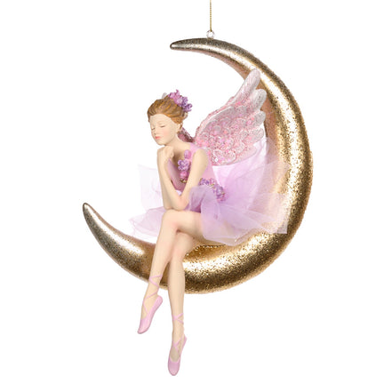 Ornament Zana balerina aasezata pe luna auriu/mov 26cm