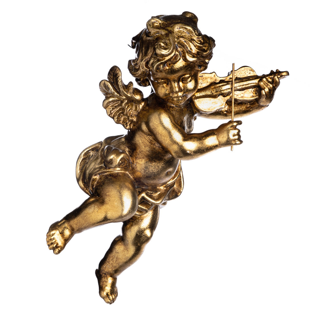 Sculptură pentru perete în formă de heruvim cu vioară, auriu, 29.5cm