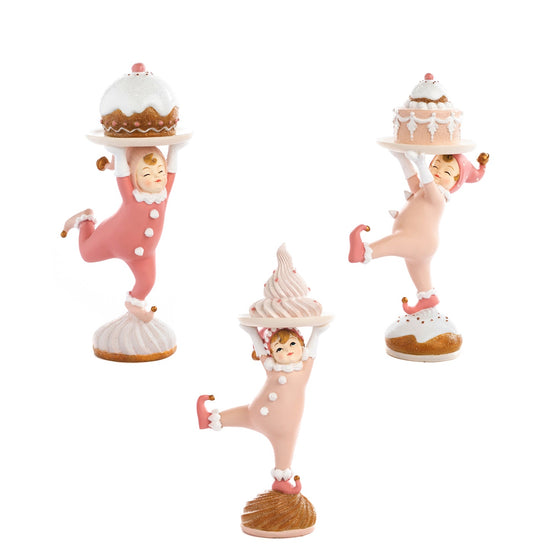 Set 3 figurine Candy Pixie cu tavă și prăjitură roz, 21,5 cm