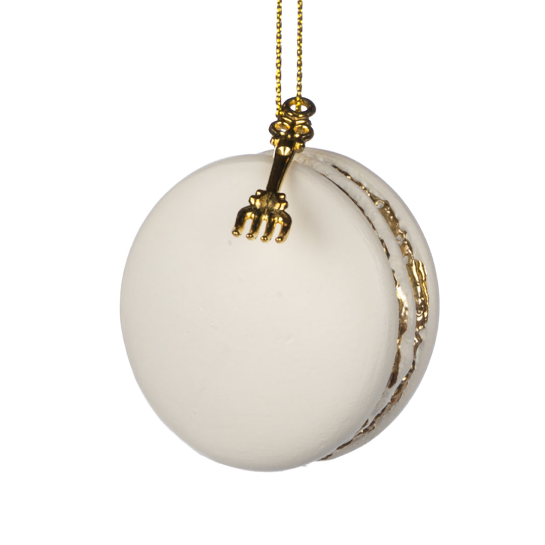 Ornament brad macaron cu furculita crem/alb/auriu 5cm