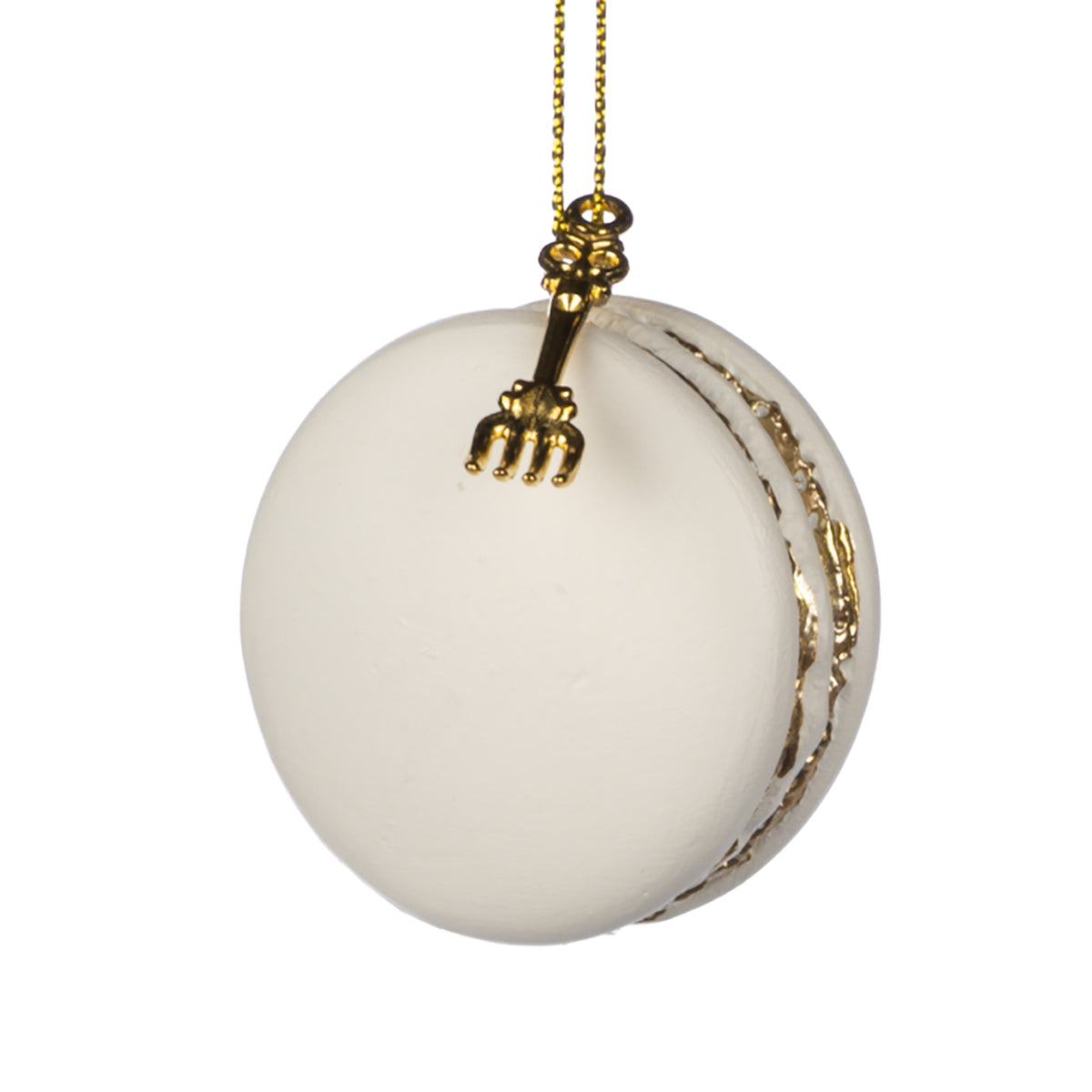 Ornament brad macaron cu furculita crem/alb/auriu 5cm