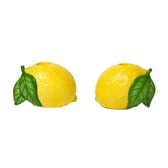 2 Suporturi de lumânare în formă de lămâie galben/verde 10cm