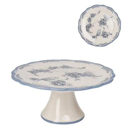 Tavă suport pentru tort cu model floral și cu păsări alb/albastru 21,5cm
