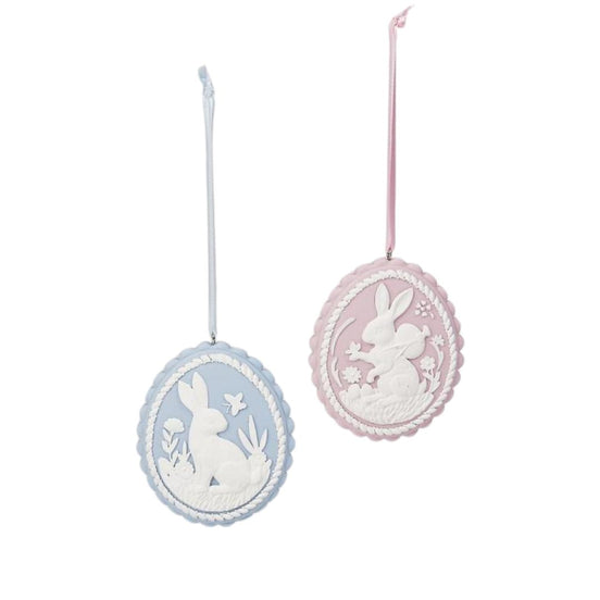 2 Ornamente în formă de ou cu iepurași Roz/Albastru 9cm