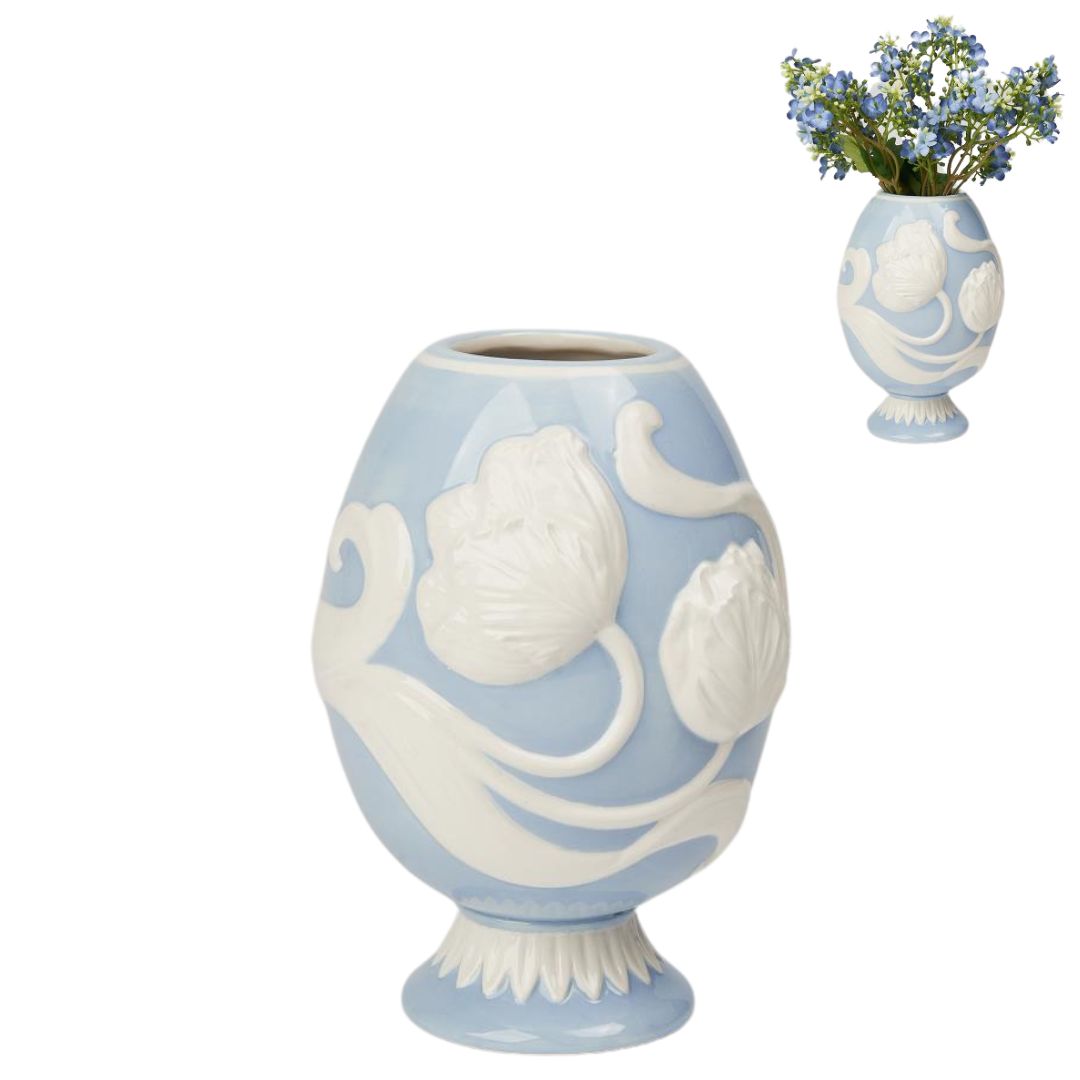 Vază cu model floral din dolomit Albastru/Alb 20,5cm