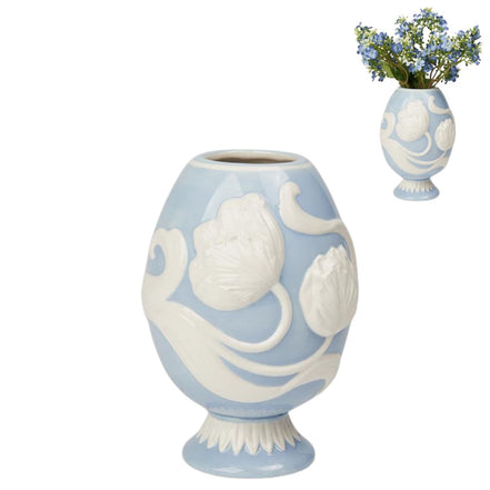 Vază cu model floral din dolomit Albastru/Alb 20,5cm