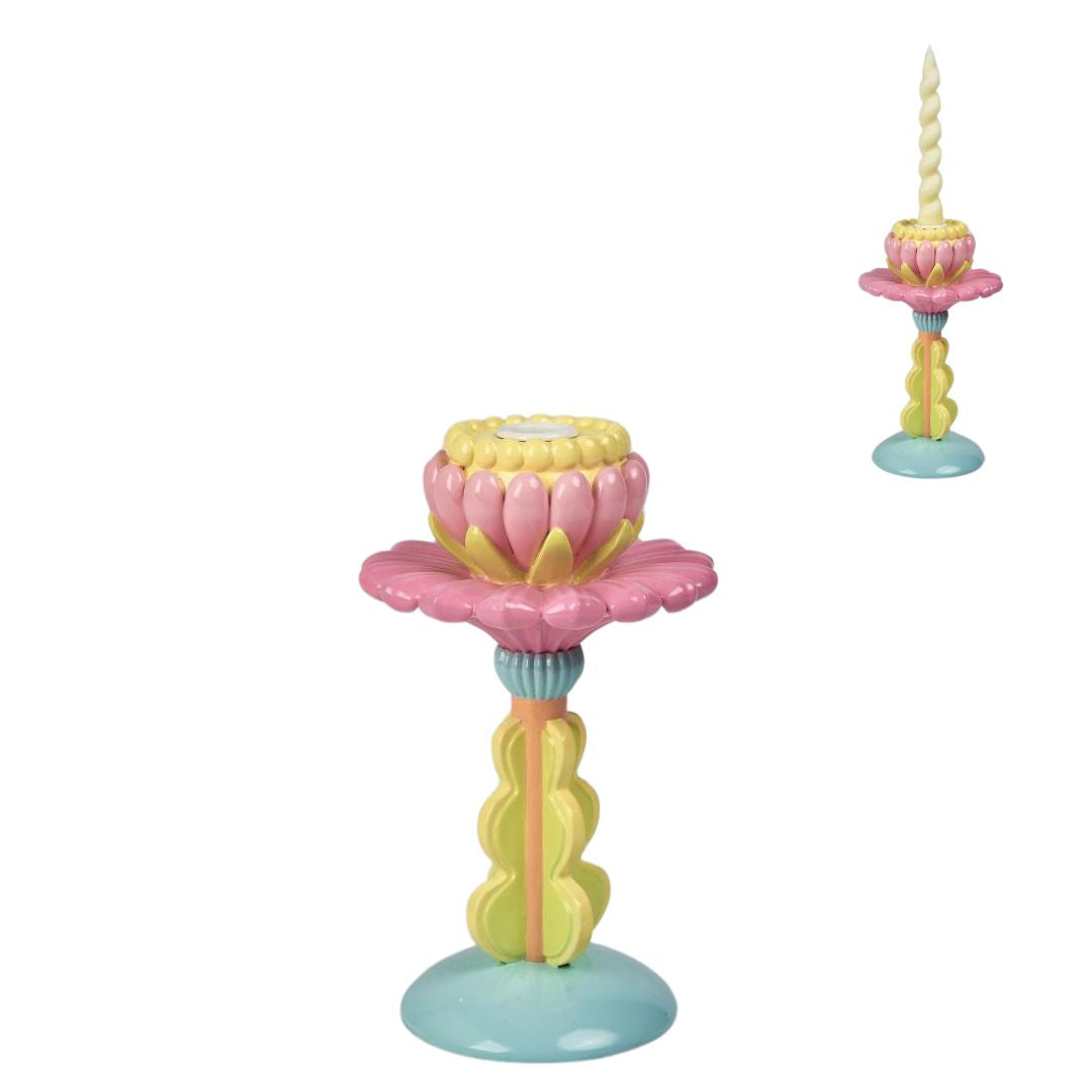 Suport de lumânare în formă de floare Roz/Albastru/Galben/Portocaliu 20cm