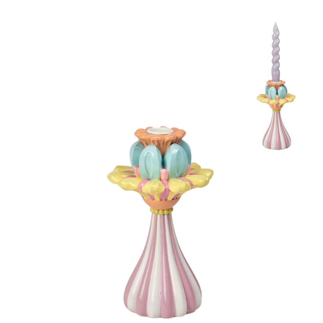 Suport de lumânare în formă de floare roz/albastru/galben/portocaliu 22cm