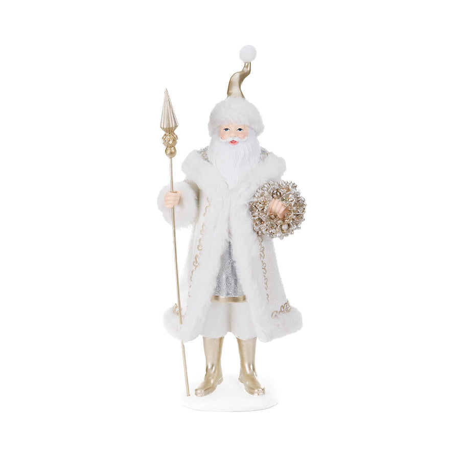 Mos craciun regal cu sceptru si ghirlanda crem/auriu/alb 38cm,