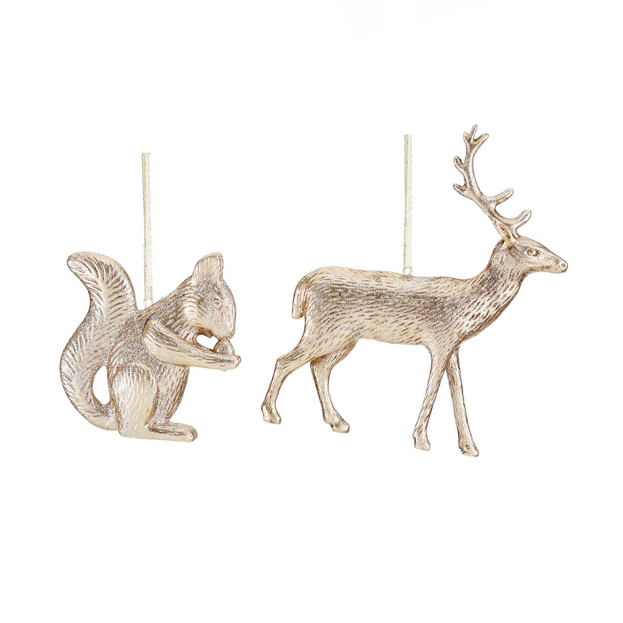 Set 2 ornamente veveriță și ren, auriu, 16.5cm