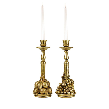 Set 2 sfeșnice decorative cu struguri și lămâi, auriu, 38 cm