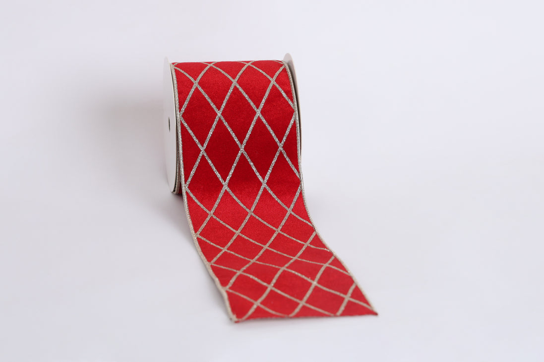 Panglică decorativă textilă cu model în carouri, roșu, 10cm x 9m