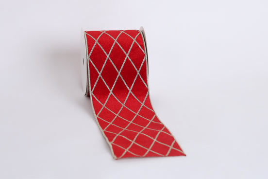 Panglică decorativă textilă cu model în carouri, roșu, 10cm x 9m