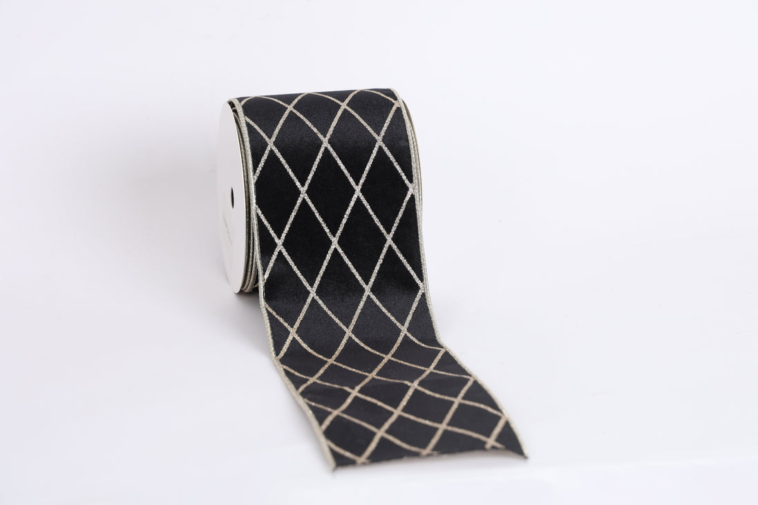 Panglică decorativă textilă cu model în carouri, negru, 10cm x 9m