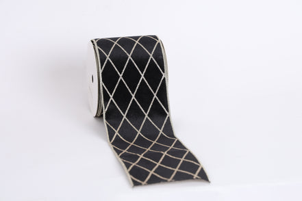 Panglică decorativă textilă cu model în carouri, negru, 10cm x 9m