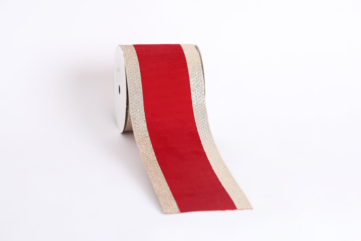 Panglică decorativă textilă cu margini strălucitoare, roșu, 10cm x 9m