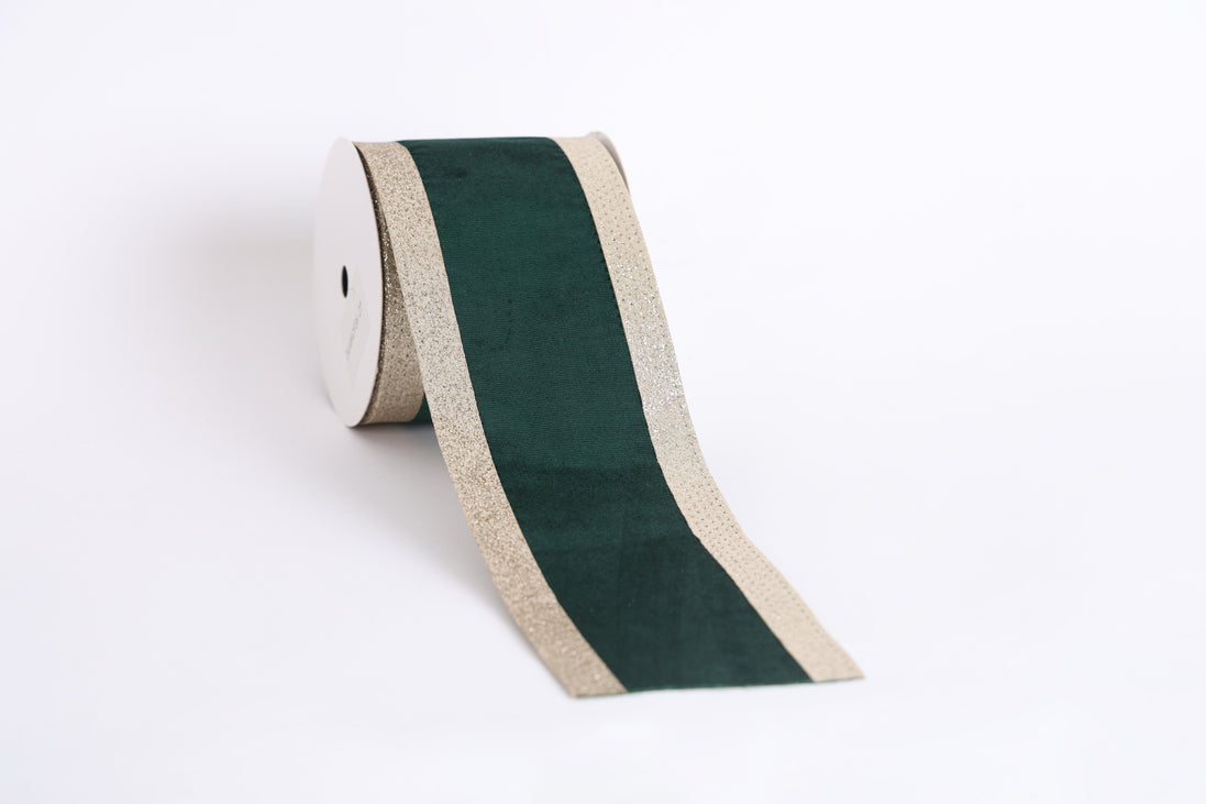 Panglică decorativă textilă cu margini strălucitoare, verde, 10cm x 9m