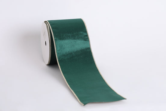 Panglică decorativă textilă catifelată cu margini fine, verde, 10cm x 9m