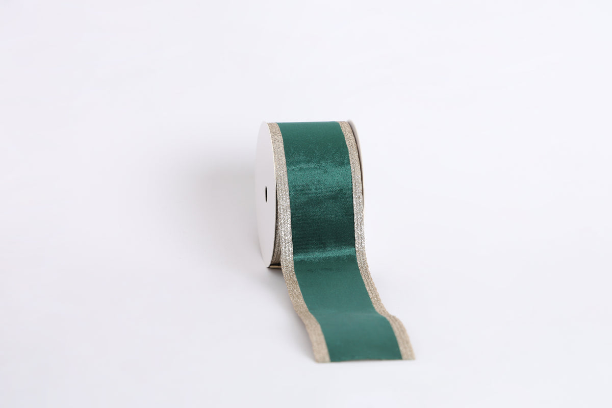Panglică decorativă textilă cu margini strălucitoare, verde, 6.3cm x9cm