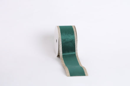 Panglică decorativă textilă cu margini strălucitoare, verde, 6.3cm x9cm