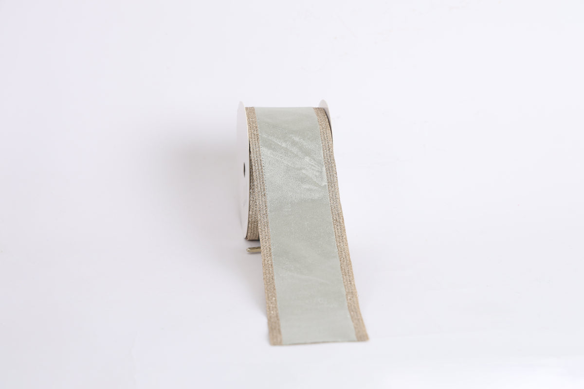 Panglică decorativă textilă cu margini strălucitoare, verde salvie, 6.3cm x 9m