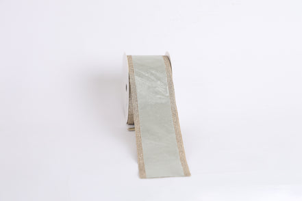 Panglică decorativă textilă cu margini strălucitoare, verde salvie, 6.3cm x 9m
