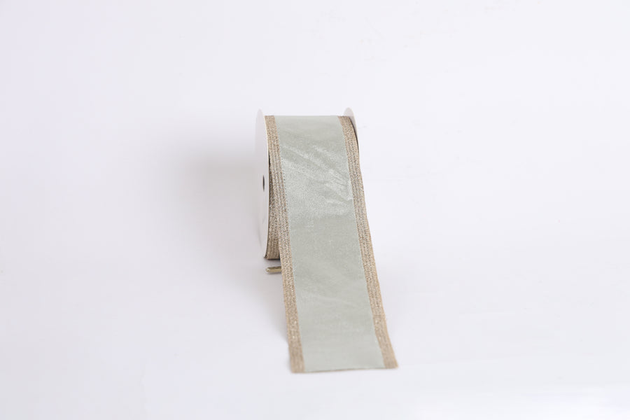 Panglică decorativă textilă cu margini strălucitoare, verde salvie, 6.3cm x 9m