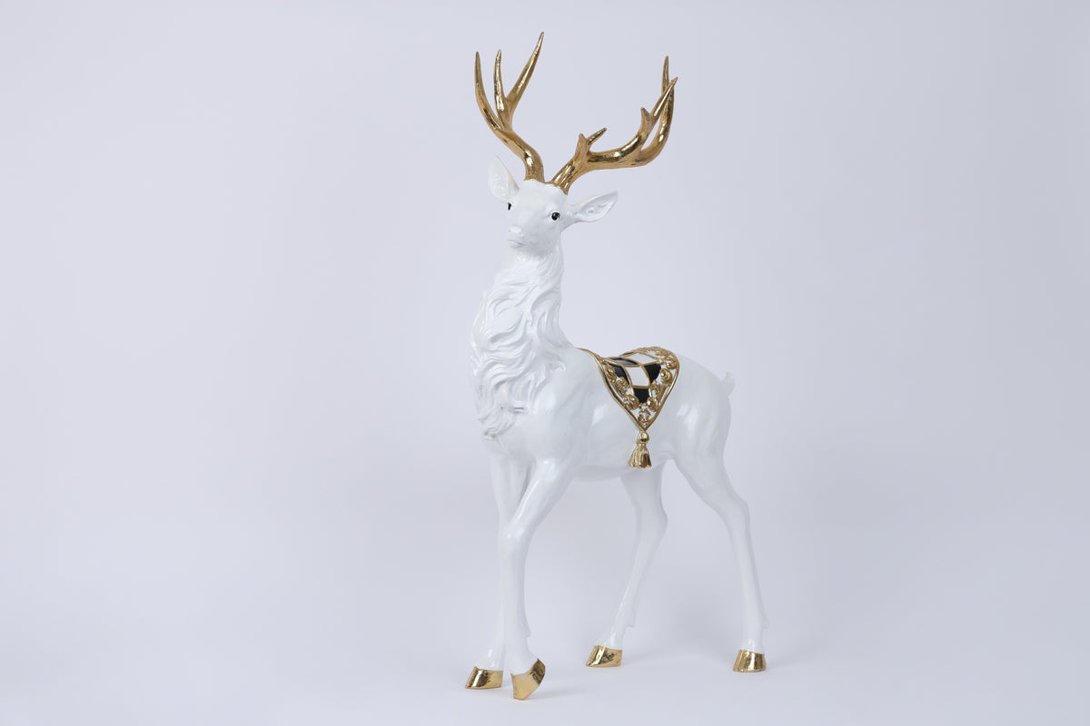 Figurină decorativă cerb, alb/auriu, 75.5cm