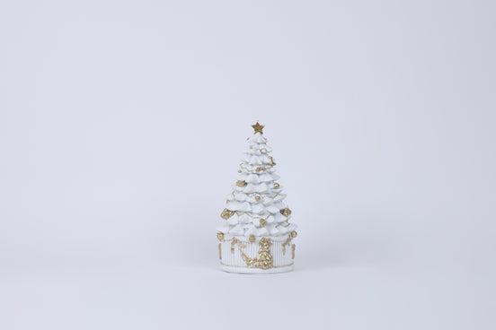 Brad de Crăciun decorativ din rășină, alb/auriu, 16.7x16.5x30cm
