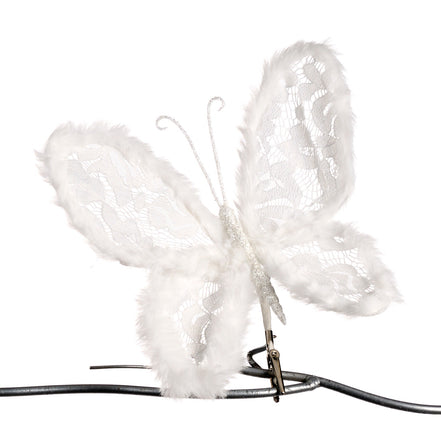 Fluture pe clemă din dantela cu blanita, alb 20cm