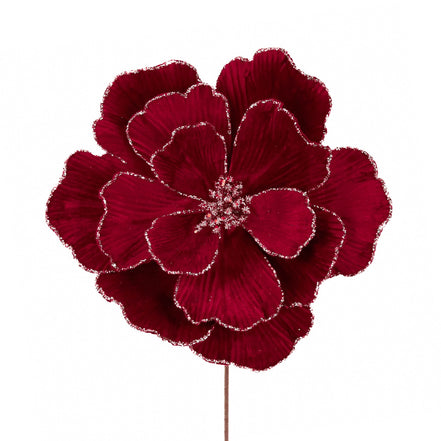 Magnolia din catifea cu sclipici pe tulpina, burgundie 33cm