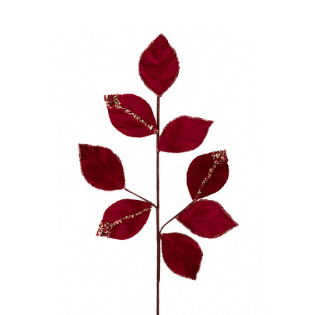 Ramură cu frunze din tesut si sclipici 70cm burgundie/auriu