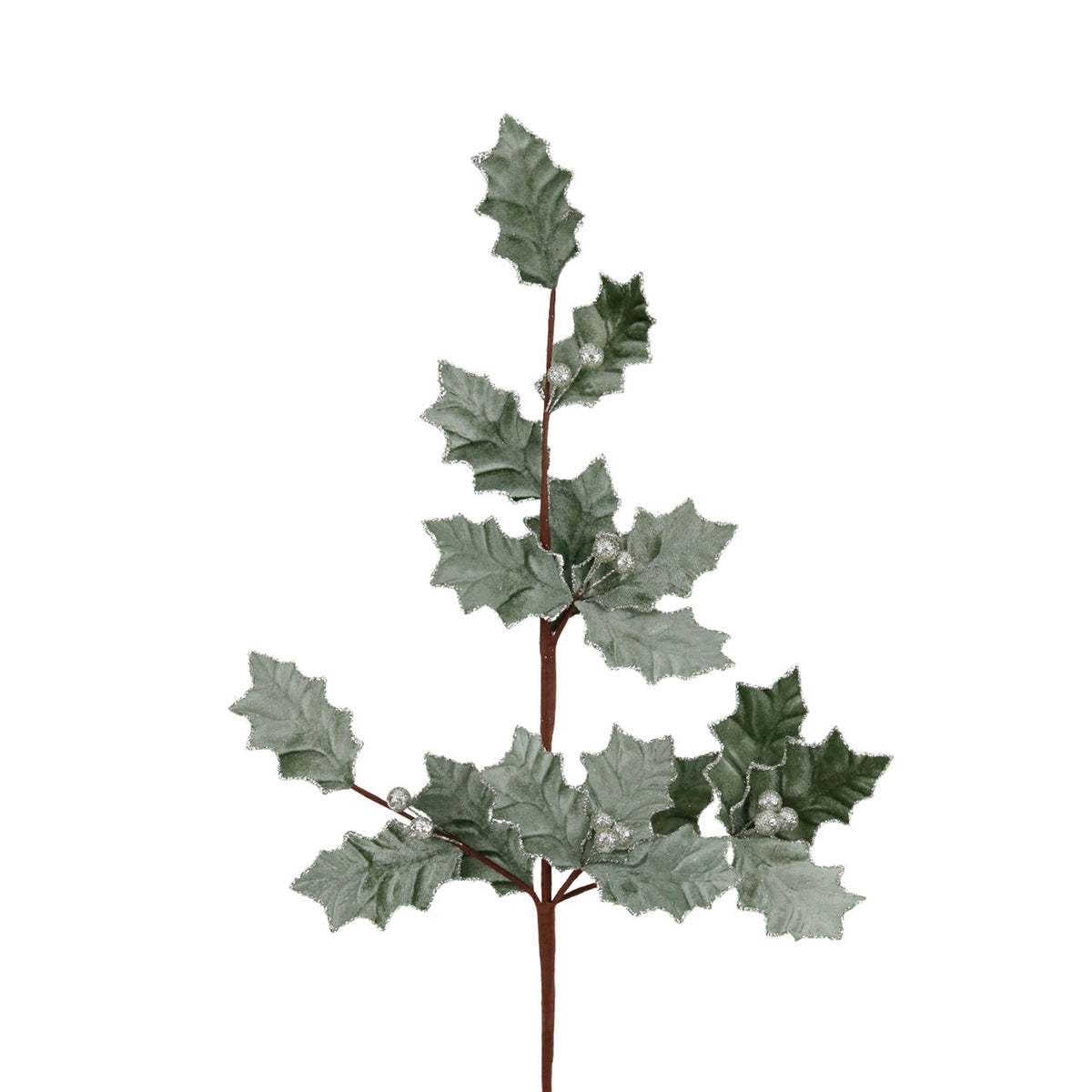 Ramură cu frunze si sclipici 83cm,verde/șampanie