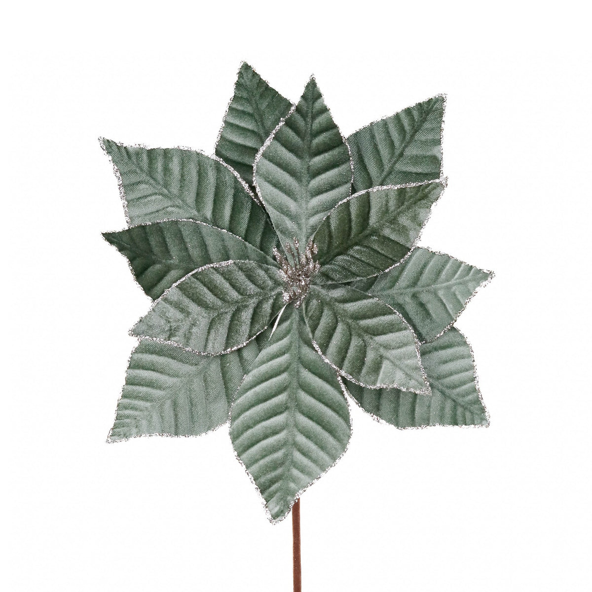 Crăciuniță din tesut si sclipici pe tulpina, verde 30cm