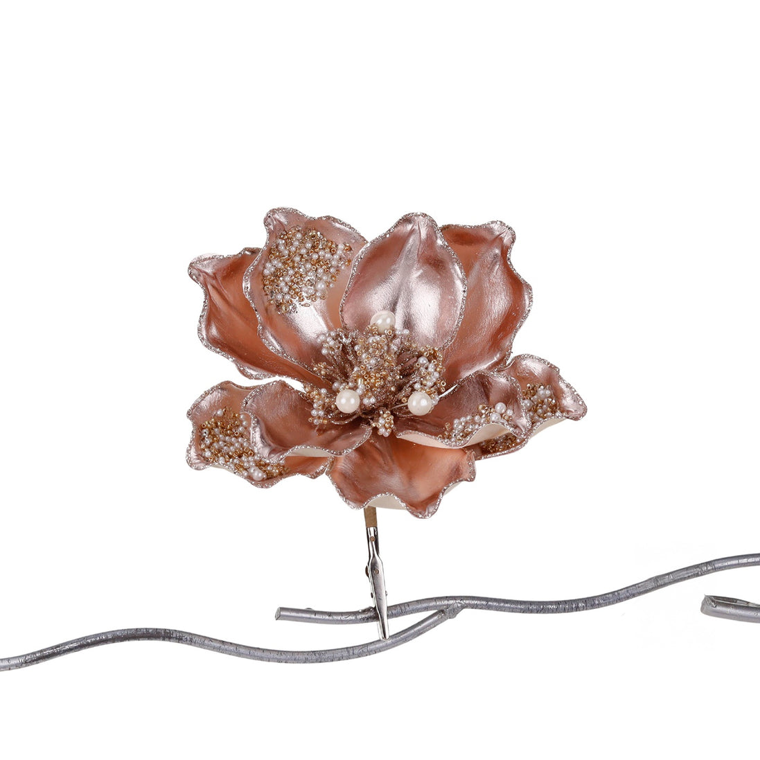 Magnolia efect metalic cu perlute pe clema roz auriu/roz 21cm