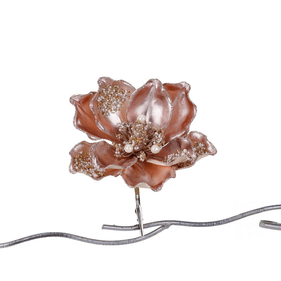 Magnolia efect metalic cu perlute pe clema roz auriu/roz 21cm