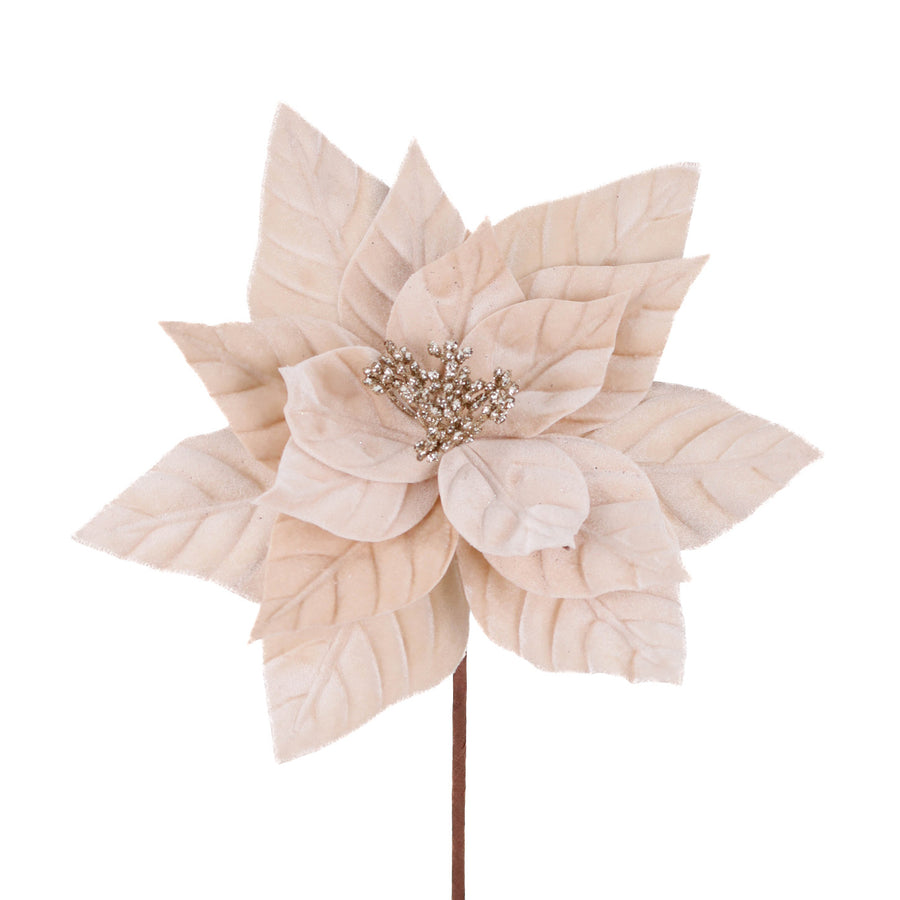 Crăciuniță cu sclipici pe tulpina, crem/nud/șampanie 30cm