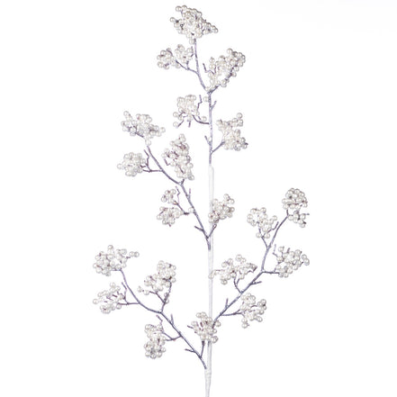 Ramură decorativă cu perle, alb, 80 cm