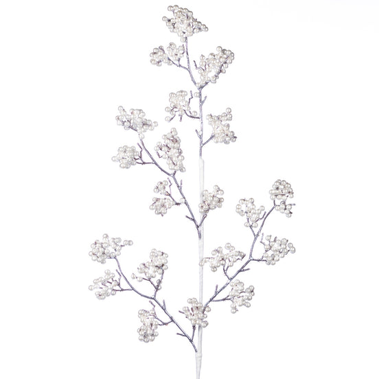 Ramură decorativă cu perle, alb, 80 cm