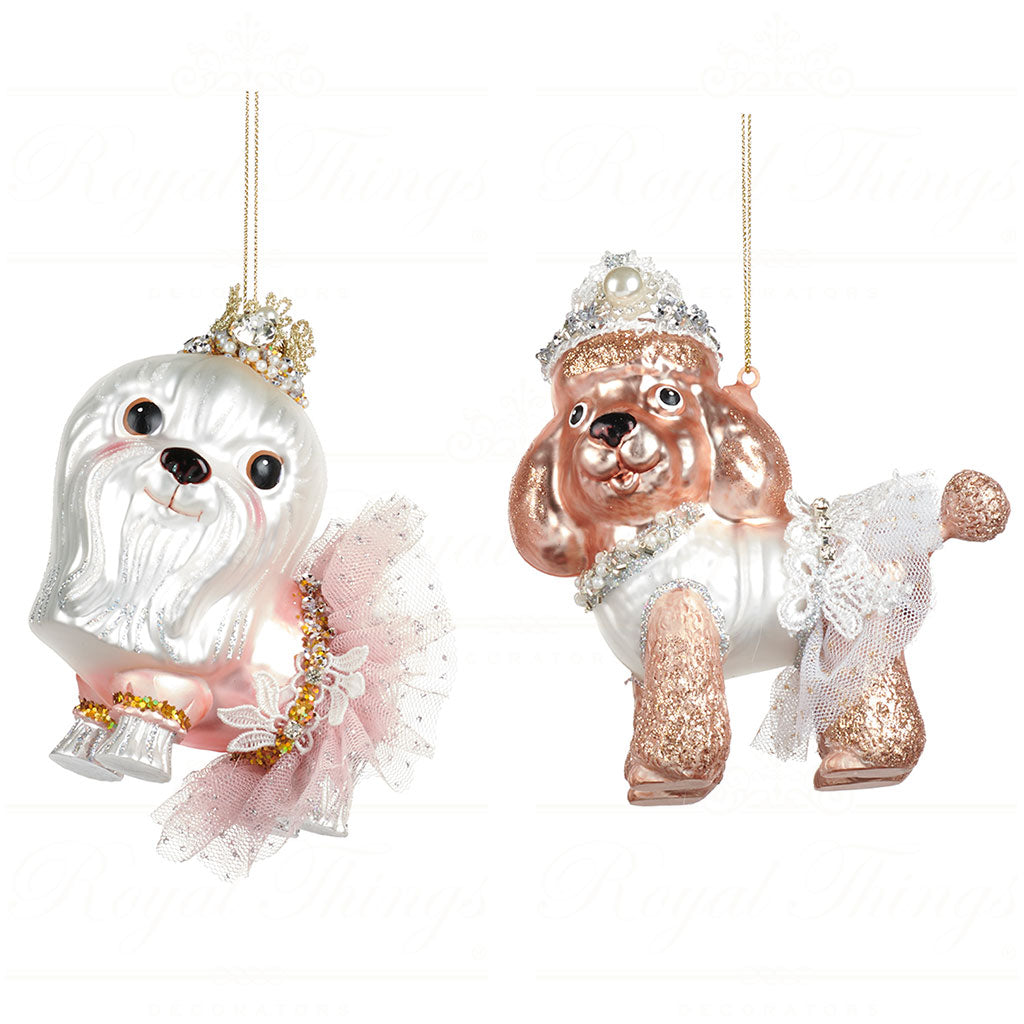 Set 2 Balerine din sticla Pintese Cateluse alb/roz11.5cm